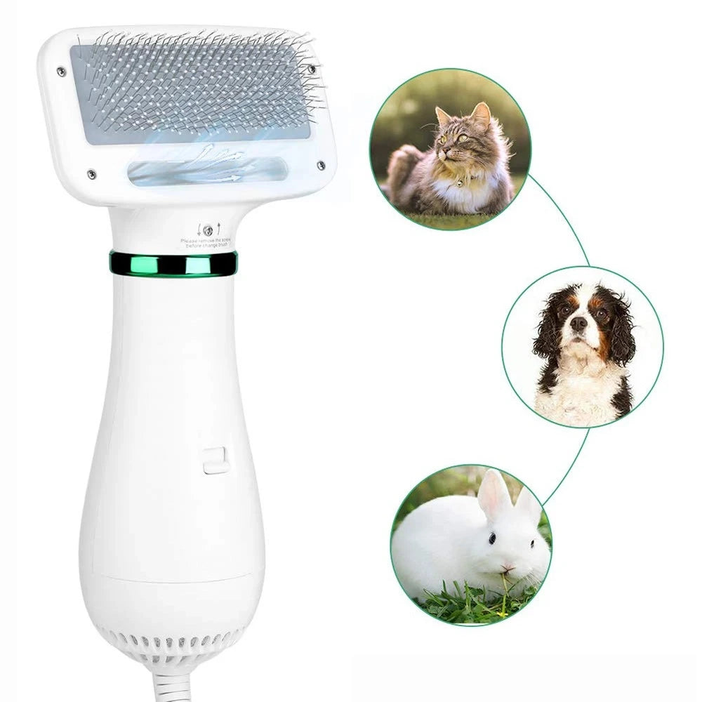 Perie cu uscator Andowl M631, pentru animale, 2 in 1, alb