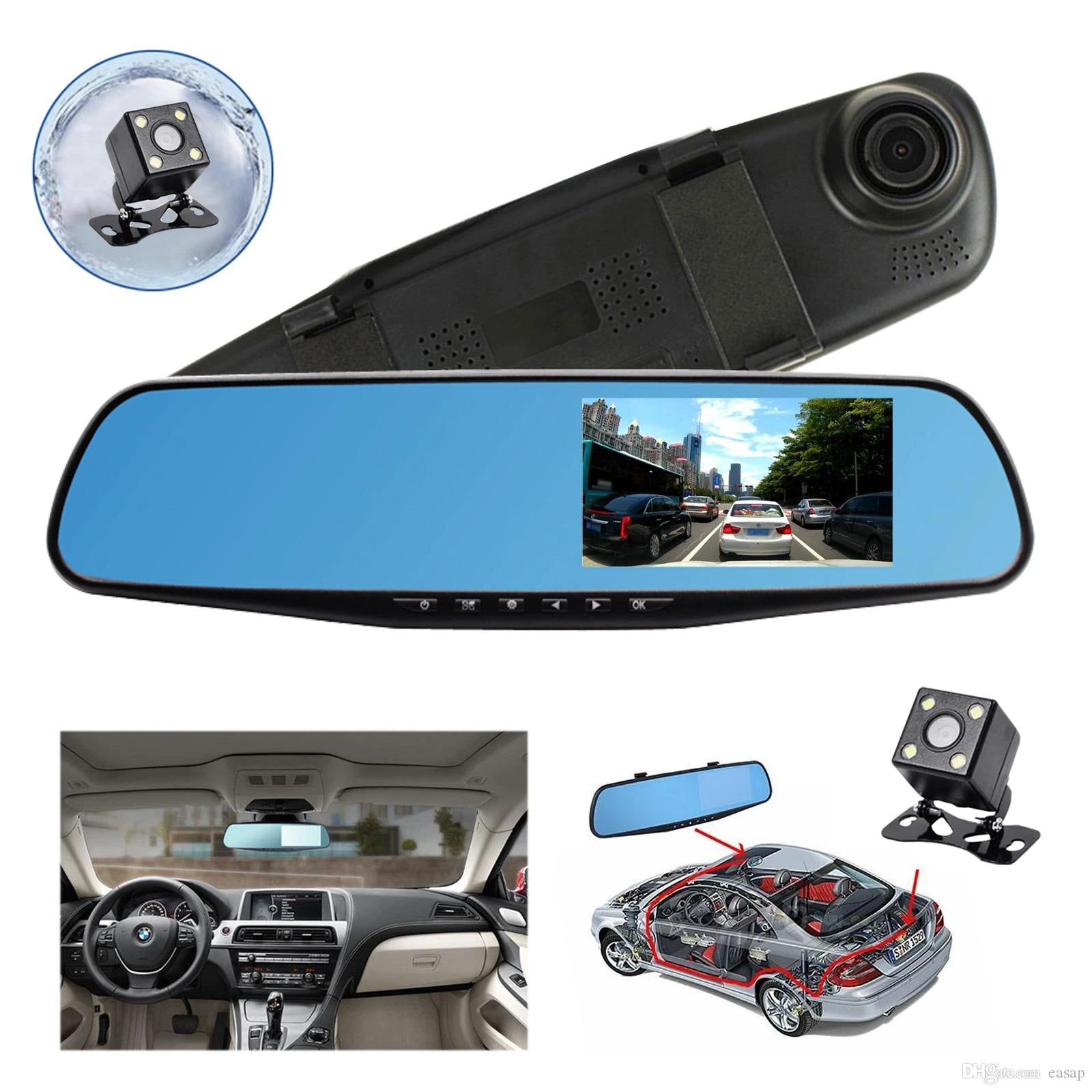 Camera auto, oglinda auto fata/spate, Dual Lens, Display 4.3", Full HD 1080P