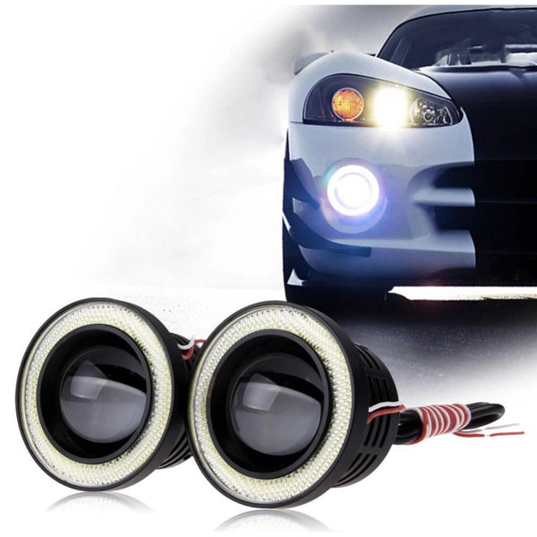 Set 2 proiectoare auto cu LED Angel Eyes, 76 mm, lumina alba