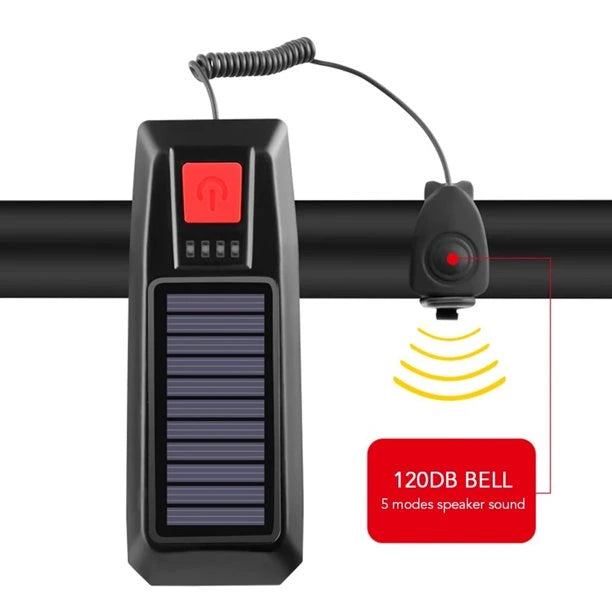 Far LED cu incarcare solara si claxon pentru bicicleta/trotineta
