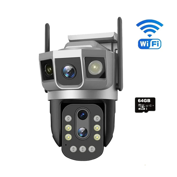Camera de Supraveghere WIFI, 3 lentile, 6K 12MP– PTZ Inteligent, 10X Zoom,card cadou 64GB
