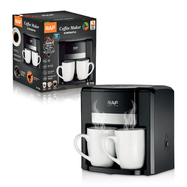 Aparat de Cafea RAF 1000W cu 2 Cani ceramice si Lingura de masurare Incluse