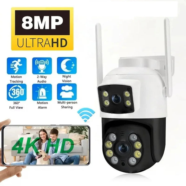 Camera de supraveghere WIFI,8 MP,2 lentile,4K Ultra HD,senzor de miscare,PTZ Inteligent,Night Vision Color