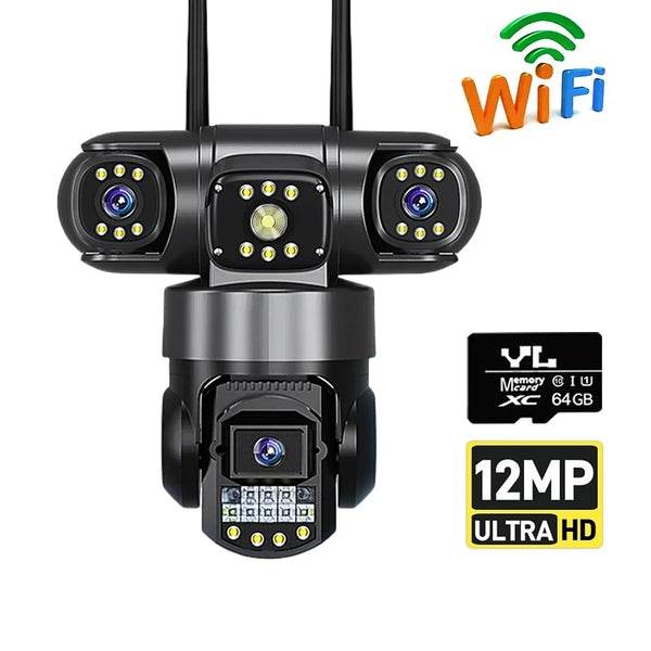 Camera de supraveghere WIFI,Ultra HD Zoom 10X cu 3 lentile,12MP,8K PTZ Inteligent,Night Vision Color