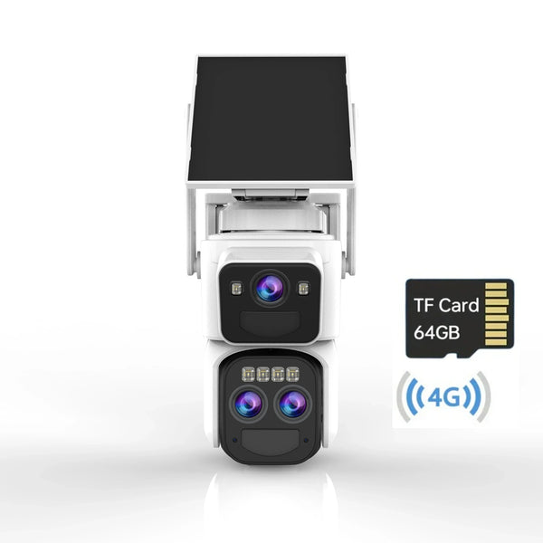 Camera de supraveghere cu panou solar,4G,6K HD 12MP,10x Zoom lentile duble,card 64GB cadou