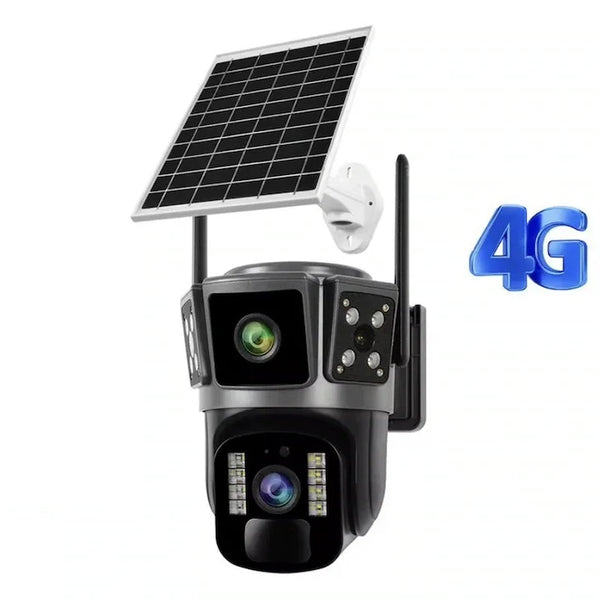 Camera de supraveghere cu panou solar,4K HD 8MP 4G slot sim,senzor de miscare,lentile duble