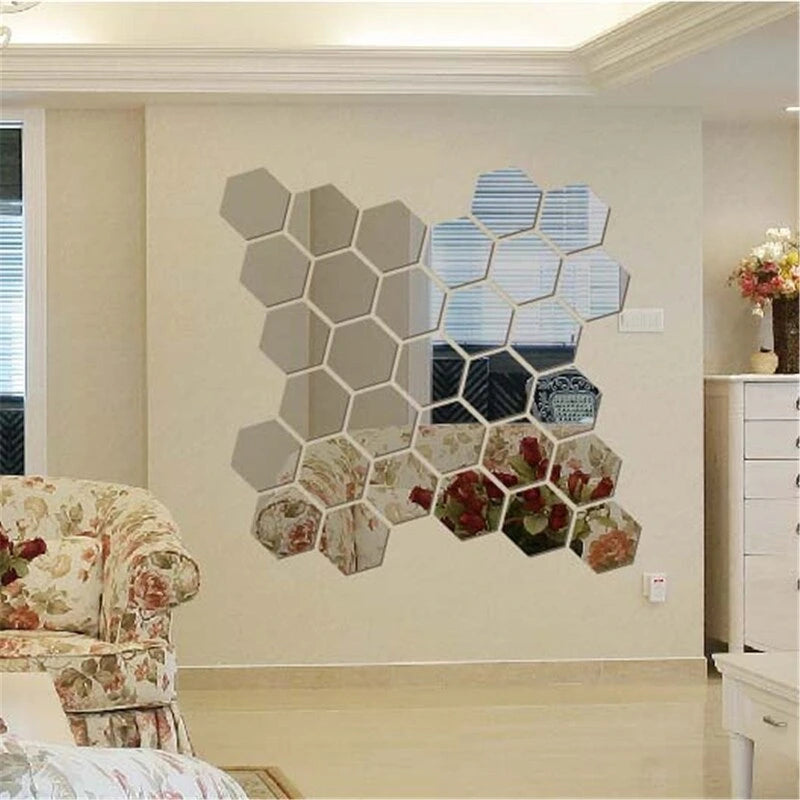 Set 12 x Oglinzi acrilice decorative hexagonale tip fagure 23x20 cm