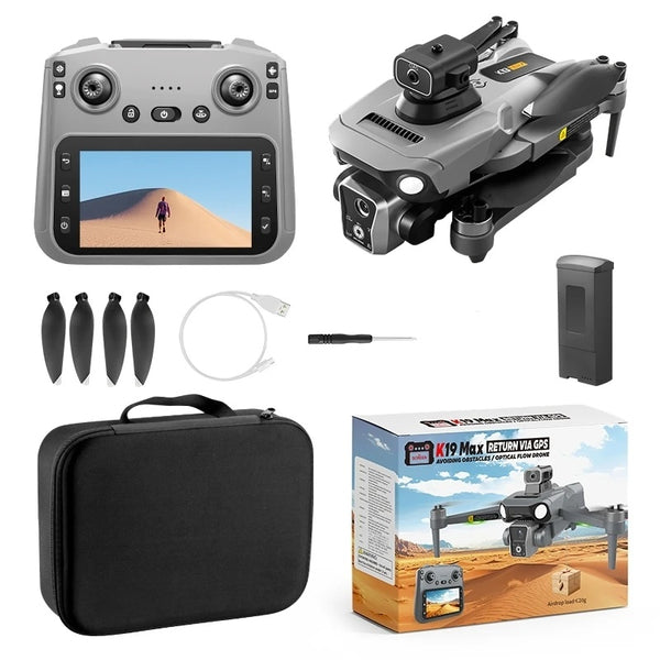 Drona K19 MAX GPS 5G, Evitare Obstacole 360°, Camera Duala HD, Motor Brushless, Telecomanda Ecran 4.5”