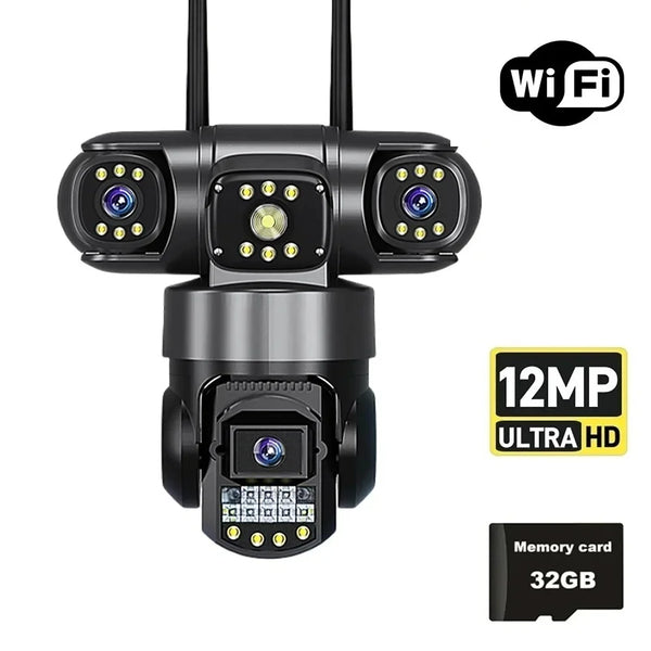 Camera de supraveghere WIFI,Ultra HD Zoom 10X cu 3 lentile,12MP,8K PTZ Inteligent,Night Vision Color,card 32GB cadou