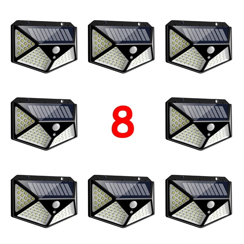 Set 8 x Lampa 100 LED cu panou solar, senzor de miscare