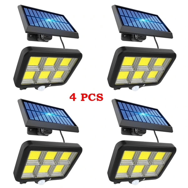 Set 4 x Proiector solar 120 LED 6 COB cu senzor de miscare, de lumina si telecomanda