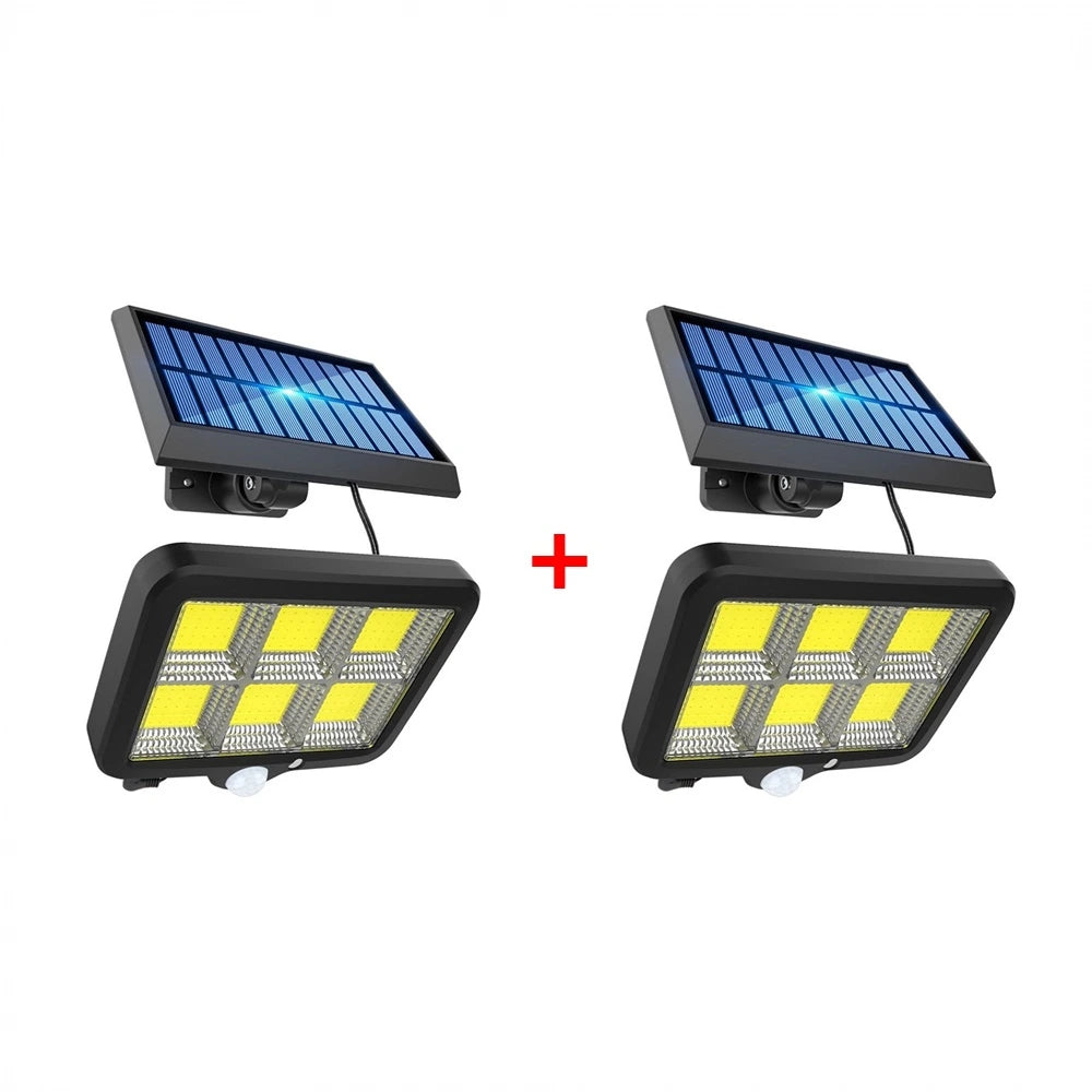 Set 2 x Proiector solar 120 LED 6 COB cu senzor de miscare, de lumina si telecomanda