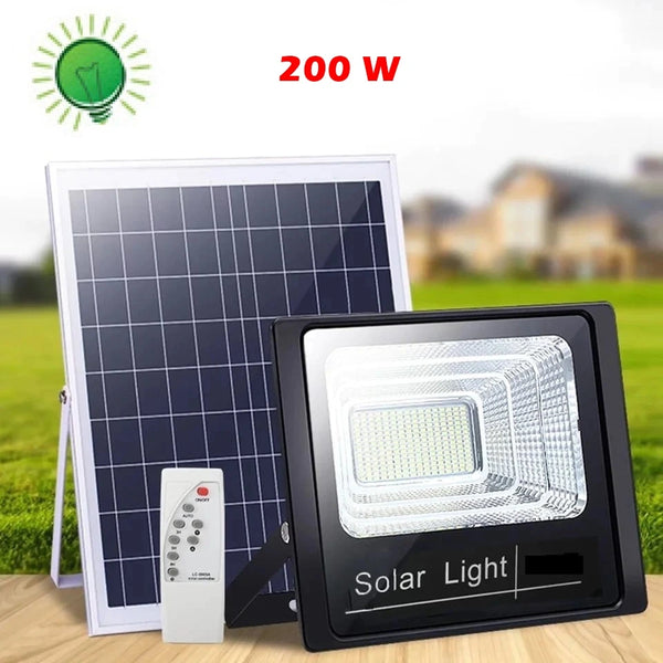 Proiector LED 200 W cu panou solar si telecomanda,waterproof IP66