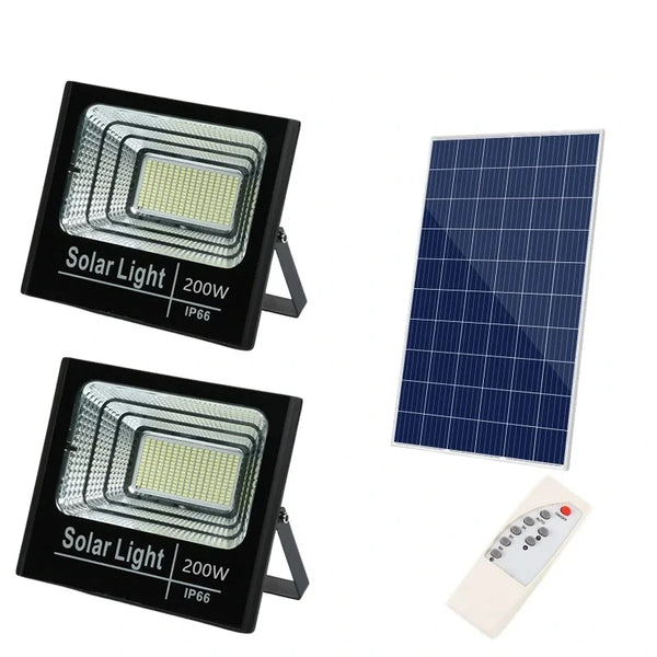 Set 2 Proiectoare LED 200 W cu panou solar si telecomanda