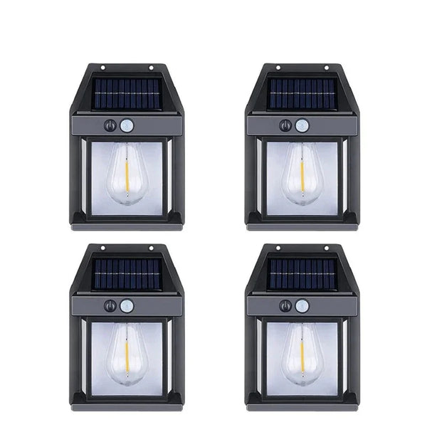 Set 4 x Lampa solara bec de perete LED cu senzor de miscare