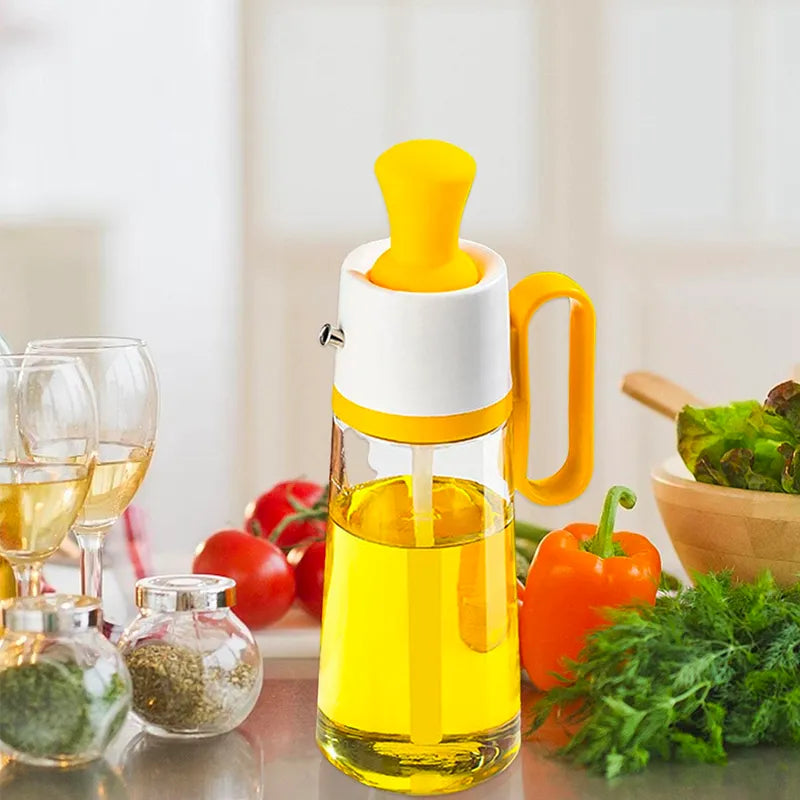 Dispenser din sticla pentru ulei/otet/sosuri, 550 ml,cu perie dozatoare gradata si picurator