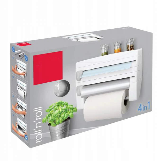Dispenser de bucatarie 4 in 1 pentru folie alimentara, rola de hartie, folie de aluminiu