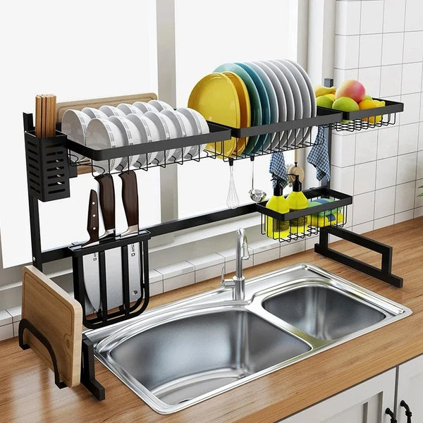 Scurgator vase deasupra chiuvetei, cu suport pentru tacamuri,otel inoxidabil,85cm