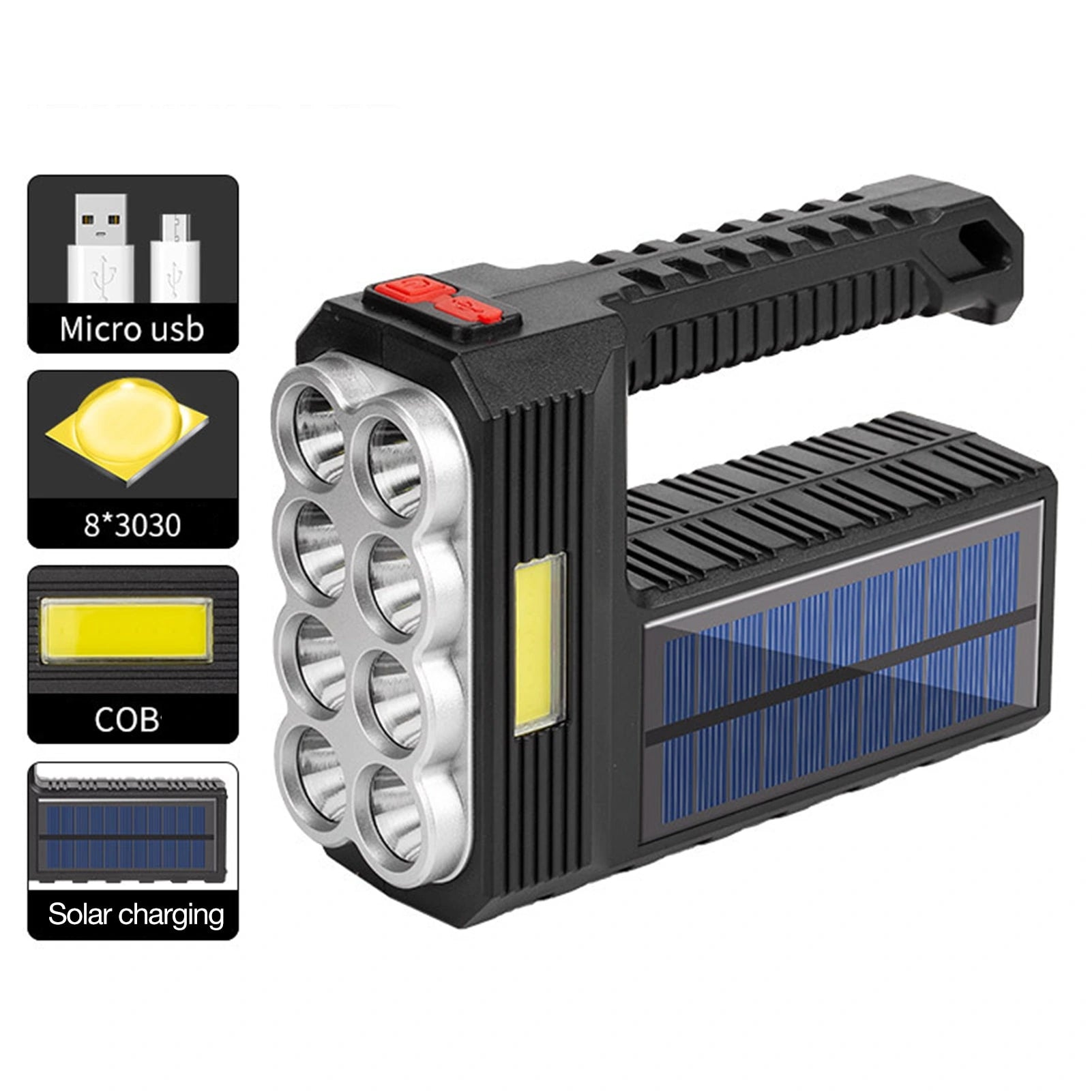 Lanterna cu 8 nuclee,LED COB si incarcare solara si USB