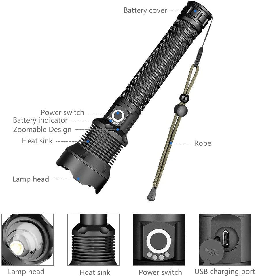 Lanterna profesionala metalica LED P90, incarcare USB