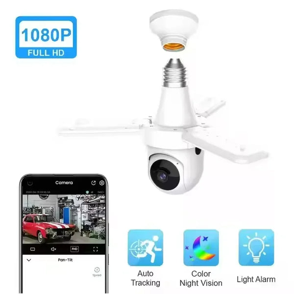 Lampă LED cu 3 brate mobile ajustabile și cameră de supraveghere WiFi 360°, Full HD, viziune nocturnă și detecție de mișcare