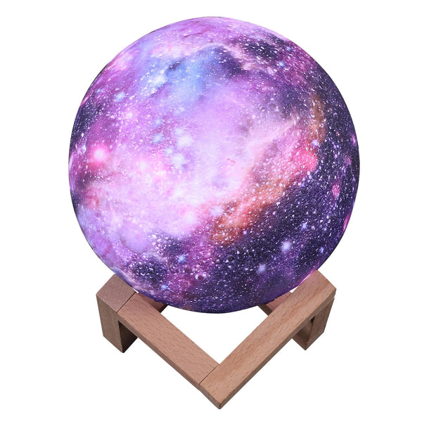 Cosmos Moon Lamp 3D - lampa in forma de luna, lumina LED multicolora, stand lemn