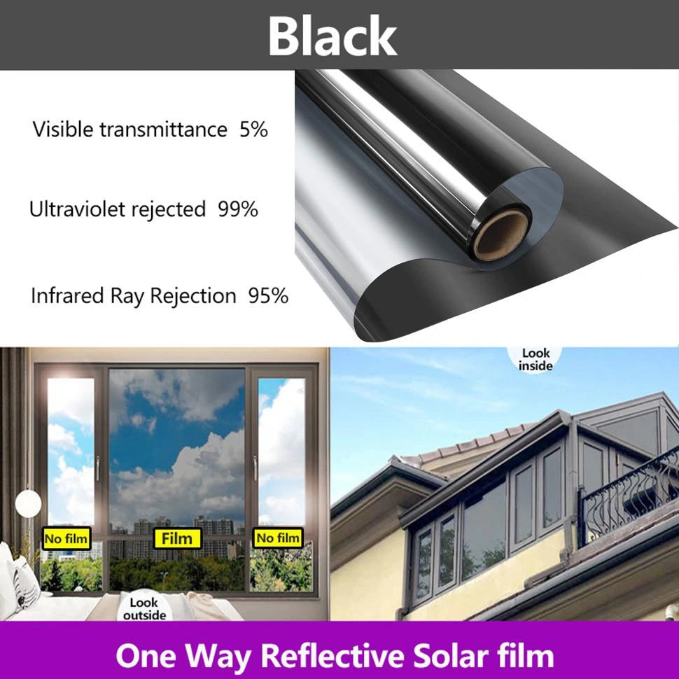 Folie reflexiva pentru geamuri interioare, cu efect de oglinda, protectie solara UV,60X300,neagra