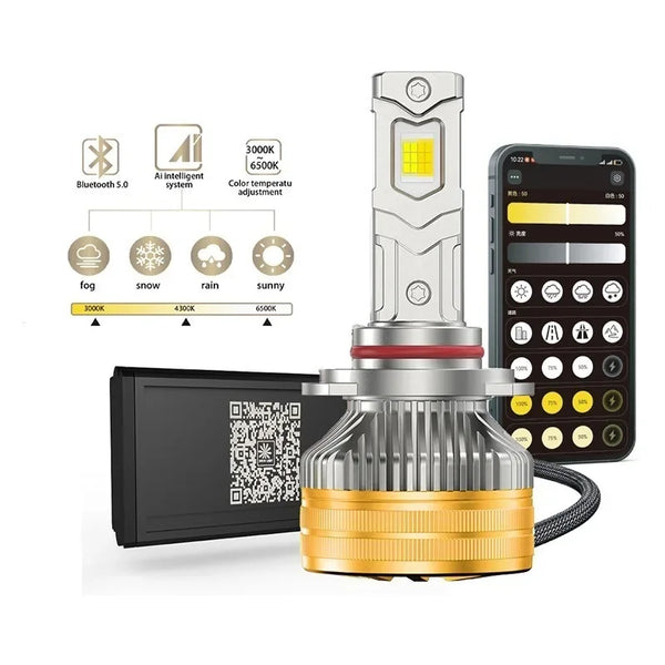 Set 2 Becuri LED Auto Smart H4, 300W / 35.000LM,3000K-6500K – Control prin Aplicație, IP68