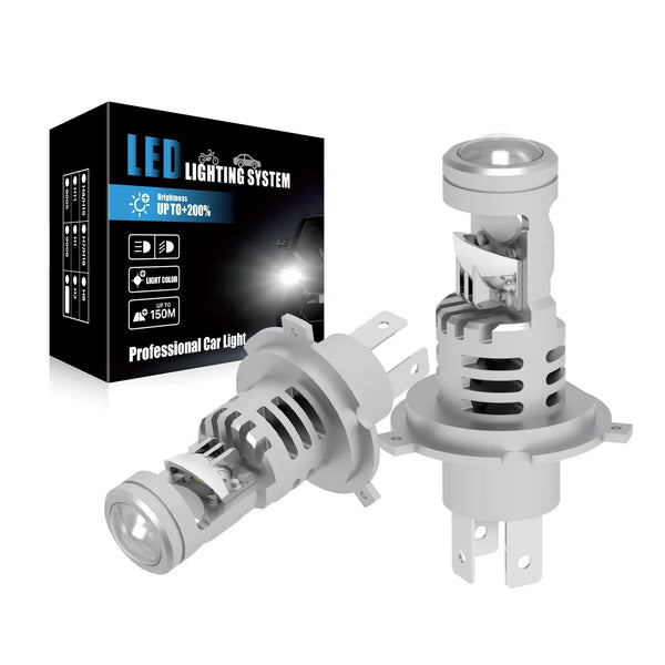 Set 2 x Becuri auto LED cu lupa,H4, 180w ,18.000lm, alb 6000k, IP68,cu ventilator