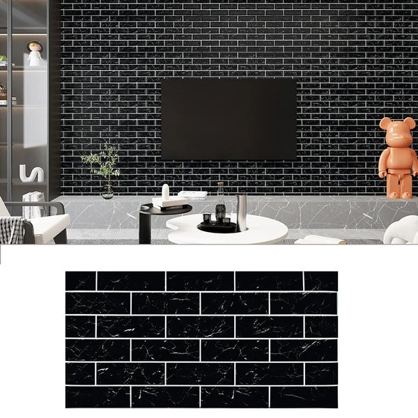 Set 10 x Tapet autoadeziv decorativ cu design caramida neagra , 30x60 cm