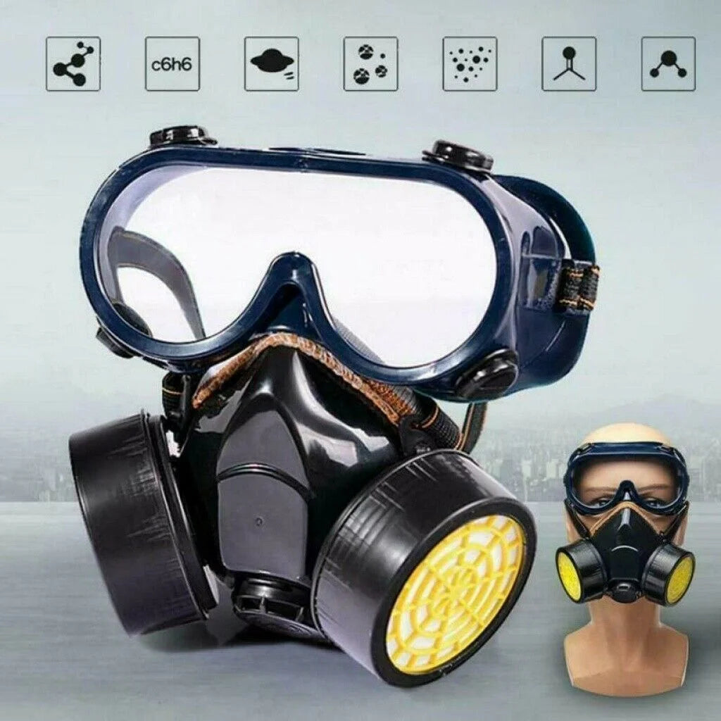 Masca de protectie, anti praf si vapori, anti-poluare, cu 2 filtre de carbon activ si ochelari