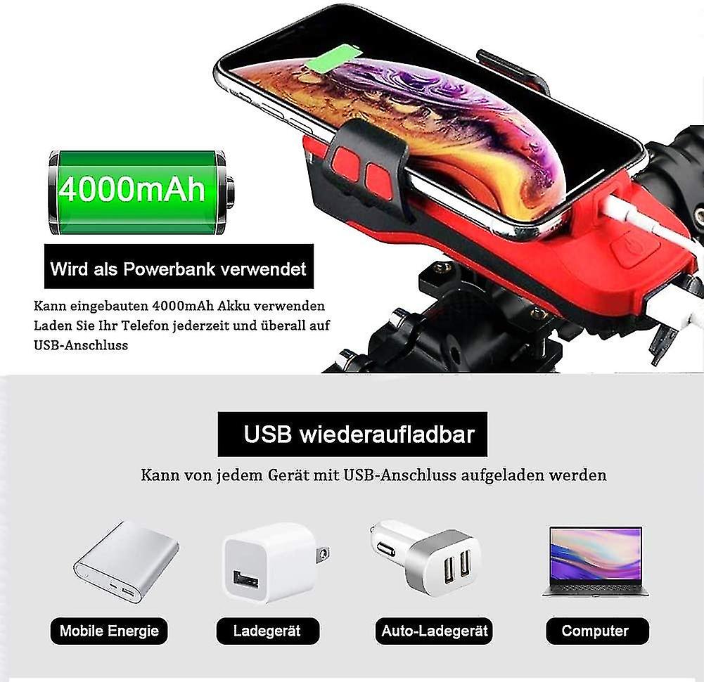 Lanterna suport telefon bicicleta, alarma, baterie de incarcare - Shopmix