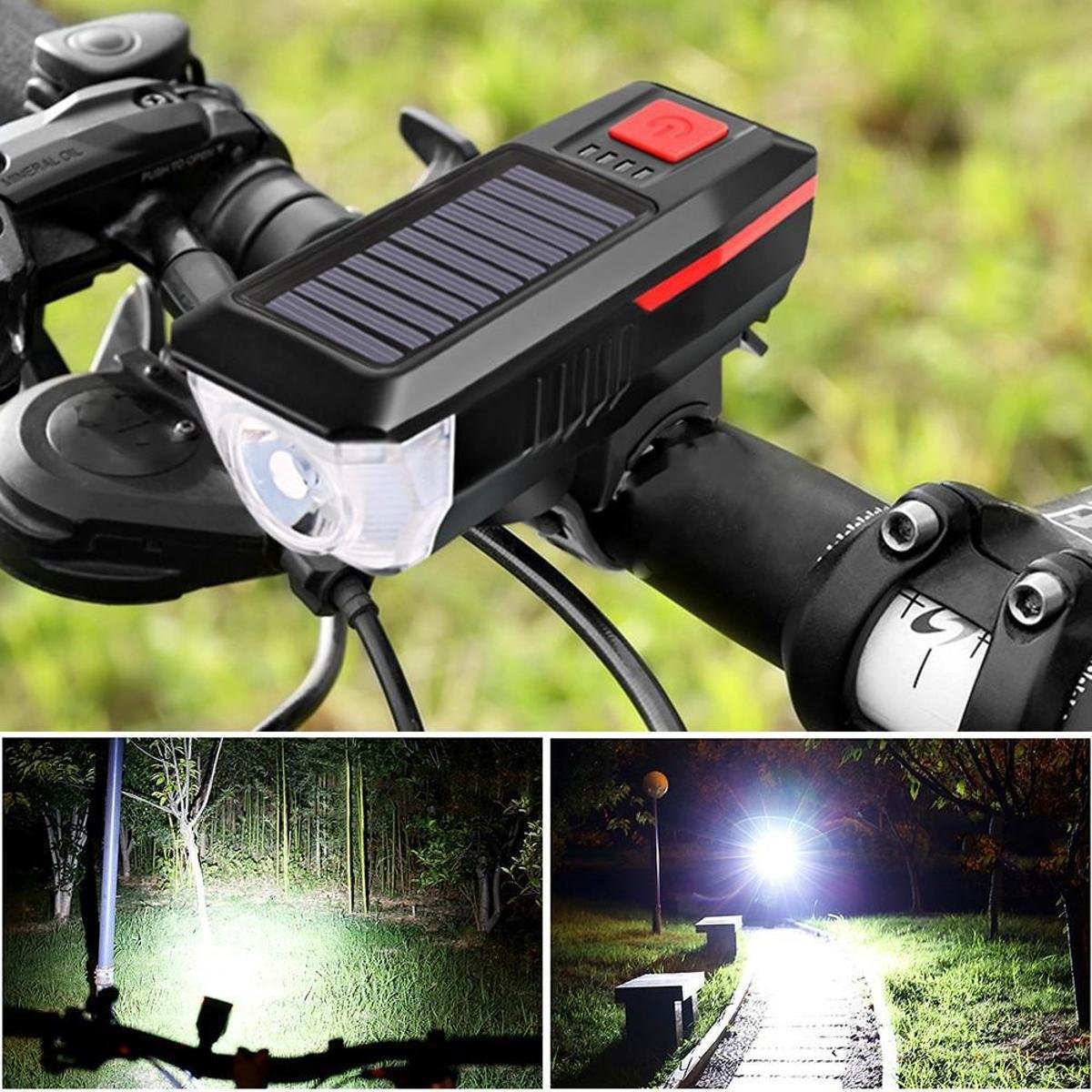 Far LED cu incarcare solara si claxon pentru bicicleta/trotineta - Shopmix