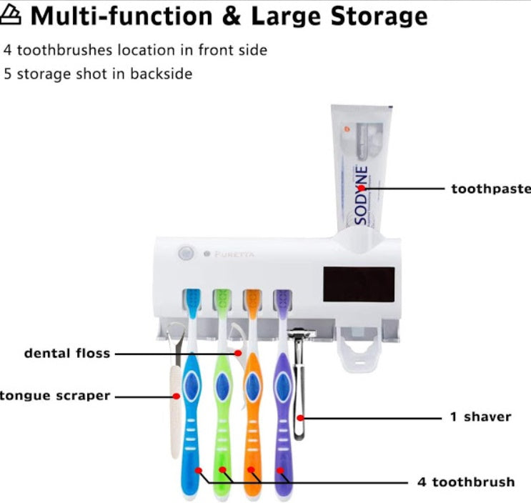 Dozator pentru pasta de dinti cu alimentare solara si sterilizator UV pentru periute - Shopmix