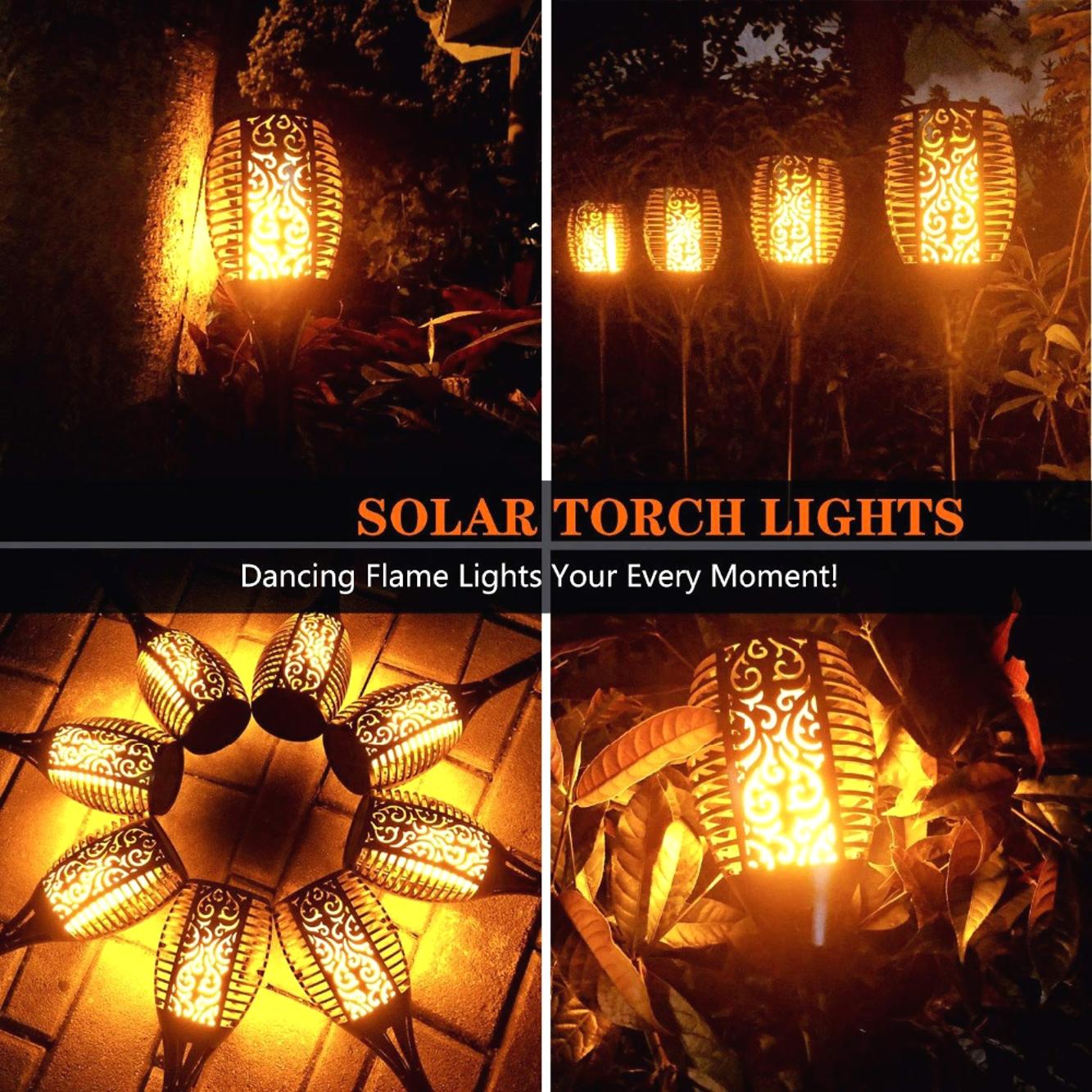 Set 4 x Lampa solara torta cu efect de Flacara, 96 LED, 52 cm H - Shopmix