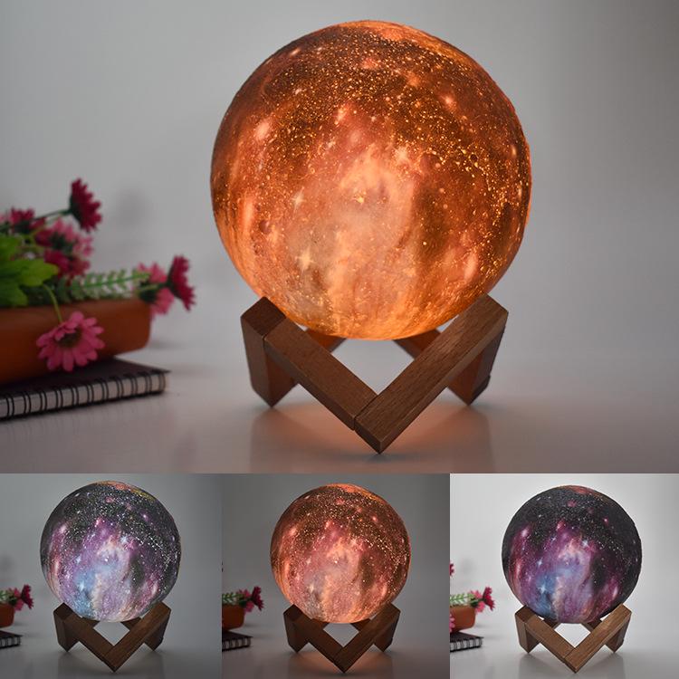 Cosmos Moon Lamp 3D - lampa in forma de luna, lumina LED multicolora, stand lemn - Shopmix